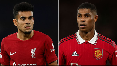 Luis Díaz en maillot de Liverpool et Marcus Rashford en maillot de Manchester United, ciblés par le FC Barcelone pour le mercato estival 2025